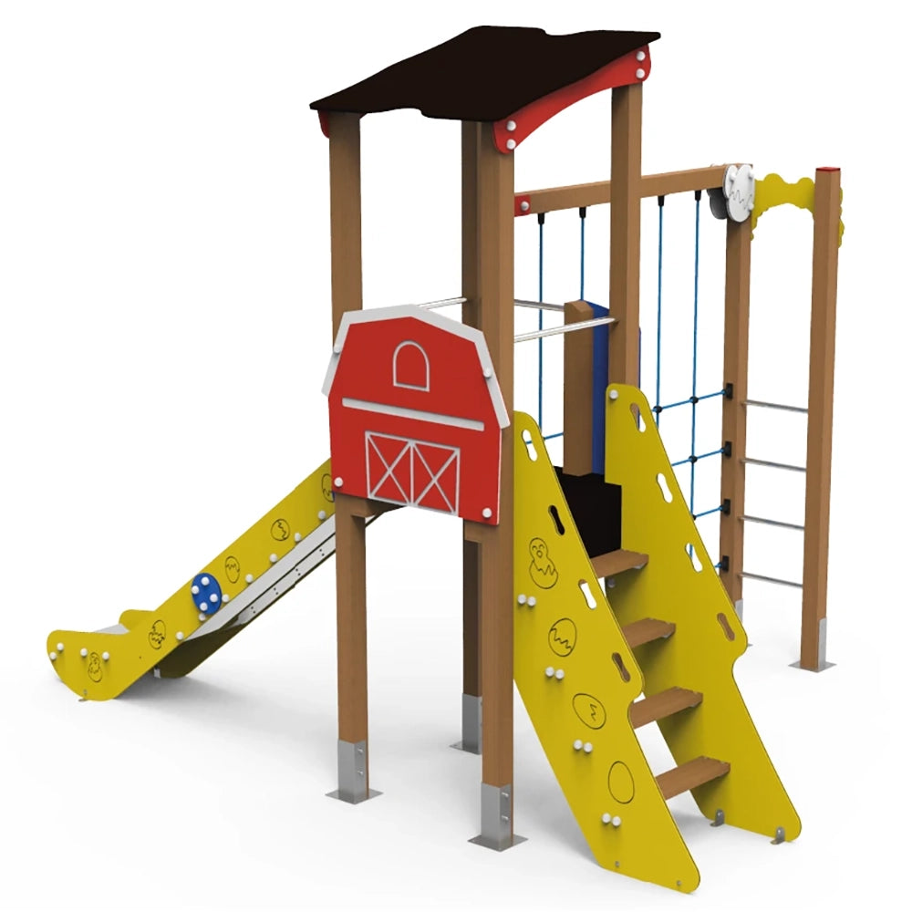 HOMASIS Parque Infantil 7 En 1 Con Tobogán, Escalera De Cuerda, Red De Fútbol Y Canasta – Estructura De Metal Para Niños De 3 A 7 Años