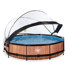 Cargar imagen en el visor de la galería, Piscina EXIT Wood 366x76 con bomba de filtro y cúpula - Marrón