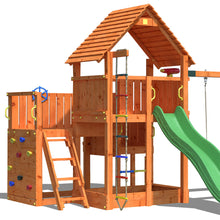 Load image into Gallery viewer, Big Leader Spider Teak color playground with climbing wall