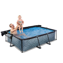 Cargar imagen en el visor de la galería, Piscina EXIT Stone 220x150x65 con bomba de filtro y toldo - gris