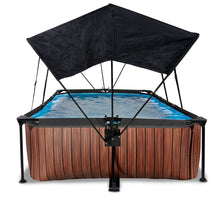 Carregar imatge al visor de la galeria, Piscina EXIT Wood 220x150x65 amb bomba de filtre i tendal - marró