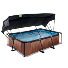 Carregar imatge al visor de la galeria, Piscina EXIT Wood 220x150x65 amb bomba de filtre i tendal - marró