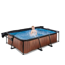 Carregar imatge al visor de la galeria, Piscina EXIT Wood 220x150x65 amb bomba de filtre i tendal - marró