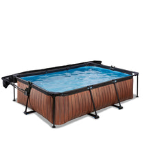 Carregar imatge al visor de la galeria, Piscina EXIT Wood 220x150x65 amb bomba de filtre i tendal - marró