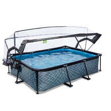 Cargar imagen en el visor de la galería, Piscina EXIT Stone 220x150x65 con bomba de filtro y cubierta - gris