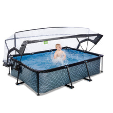 Cargar imagen en el visor de la galería, Piscina EXIT Stone 220x150x65 con bomba de filtro y cubierta - gris