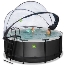 Cargar imagen en el visor de la galería, Piscina EXIT Black 360x122 con filtro de arena, cúpula y escalera - negro