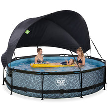 Cargar imagen en el visor de la galería, Piscina EXIT Stone 360x76 con bomba de filtro y toldo - gris