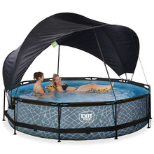 Cargar imagen en el visor de la galería, Piscina EXIT Stone 360x76 con bomba de filtro y toldo - gris