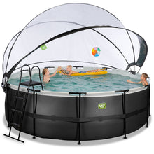 Load image into Gallery viewer, EXIT Black 427X122 pool with sand filter, dome and ladder - black