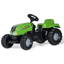 Cargar imagen en el visor de la galería, Tractor de pedales Rolly Kid con remolque color verde