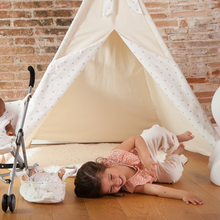 Load image into Gallery viewer, Beige children's tipi STARS white