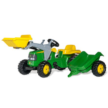 Load image into Gallery viewer, John Deere pedal tractor with loader and trailer