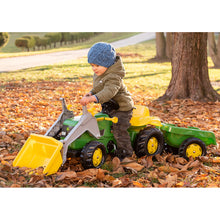 Load image into Gallery viewer, John Deere pedal tractor with loader and trailer