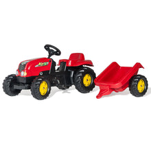 Cargar imagen en el visor de la galería, Tractor de pedales Rolly Kid con remolque color rojo