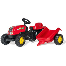 Cargar imagen en el visor de la galería, Tractor de pedales Rolly Kid con remolque color rojo