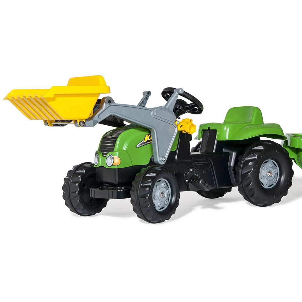 Green pedal tractor with loader and trailer Game and Garden