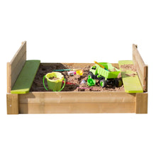 Carregar imatge al visor de la galeria, Arenero Infantil Wendi Deluxe con Tapa y Bancos Verdes 120 x 120 cm