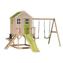 Carregar imatge al visor de la galeria, Casa infantil per a jardí My Lodge amb gronxador doble, tobogan i cuina