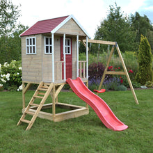 Carregar imatge al visor de la galeria, Casa infantil per a jardí Nordic Adventure House amb gronxador doble i tobogan
