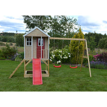 Carregar imatge al visor de la galeria, Casa infantil per a jardí Nordic Adventure House amb gronxador doble i tobogan