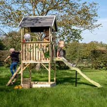 Cargar imagen en el visor de la galería, Casita de madera infantil con tobogán y arenero Panorama 500