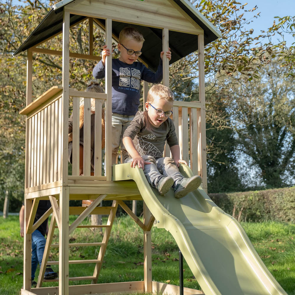 Casita de madera EXIT Panorama 500 con tobogán Juego y Jardín