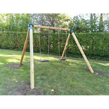 Carregar imatge al visor de la galeria, Gronxador Doble de Fusta Quadrada KARAI DELUXE amb cadenes