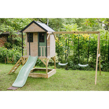 Cargar imagen en el visor de la galería, Parque Infantil de Madera Adventure Cottage con Casita, Tobogán y Doble Columpio