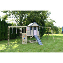 Load image into Gallery viewer, Adventure Cottage Wooden Playground with Slide, Double Swing, and Gym