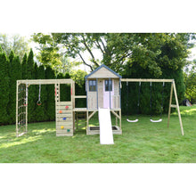 Load image into Gallery viewer, Adventure Cottage Wooden Playground with Slide, Double Swing, and Gym