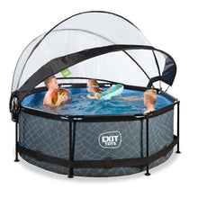 Cargar imagen en el visor de la galería, Piscina EXIT Stone 244x76 con bomba de filtro y cúpula - Gris