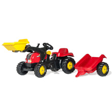 Cargar imagen en el visor de la galería, Tractor de pedales Rolly Kid con pala y remolque rojo