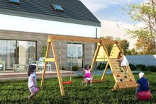 Carregar imatge al visor de la galeria, Gronxador doble amb rocòdrom Spider color Teca