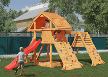 Carregar imatge al visor de la galeria, Parc infantil Giant Spider color Teca extra gran amb doble rocòdrom