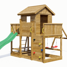 Cargar imagen en el visor de la galería, Casita de madera con tobogán para jardín