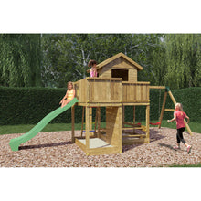 Carregar imatge al visor de la galeria, casita de madera para jardín con tobogán y columpios