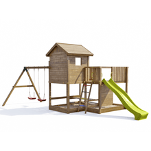 Carregar imatge al visor de la galeria, casita de madera con tobogán amarillo