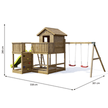 Carregar imatge al visor de la galeria, Casita de madera con columpios para jardín