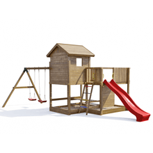 Carregar imatge al visor de la galeria, casita de madera con tobogán rojo