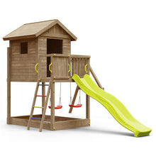 Load image into Gallery viewer, Galaxy S climbing frame with swing, wooden house and slide