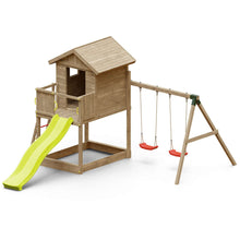 Load image into Gallery viewer, Galaxy S climbing frame with swing, wooden house and slide
