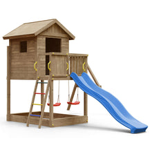 Load image into Gallery viewer, Galaxy S climbing frame with swing, wooden house and slide