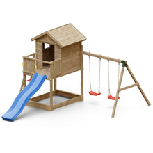Load image into Gallery viewer, Galaxy S climbing frame with swing, wooden house and slide