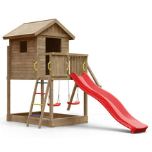 Load image into Gallery viewer, Galaxy S climbing frame with swing, wooden house and slide