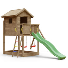 Load image into Gallery viewer, Galaxy S climbing frame with swing, wooden house and slide