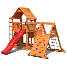 Load image into Gallery viewer, Big Leader Spider Teak color playground with climbing wall
