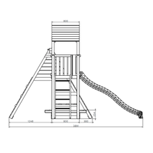 Load image into Gallery viewer, Fluppi Teak color climbing frame with climbing wall, sandpit and picnic table
