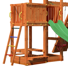 Load image into Gallery viewer, Fluppi Teak color climbing frame with climbing wall, sandpit and picnic table