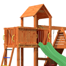 Load image into Gallery viewer, Fluppi Teak color climbing frame with climbing wall, sandpit and picnic table